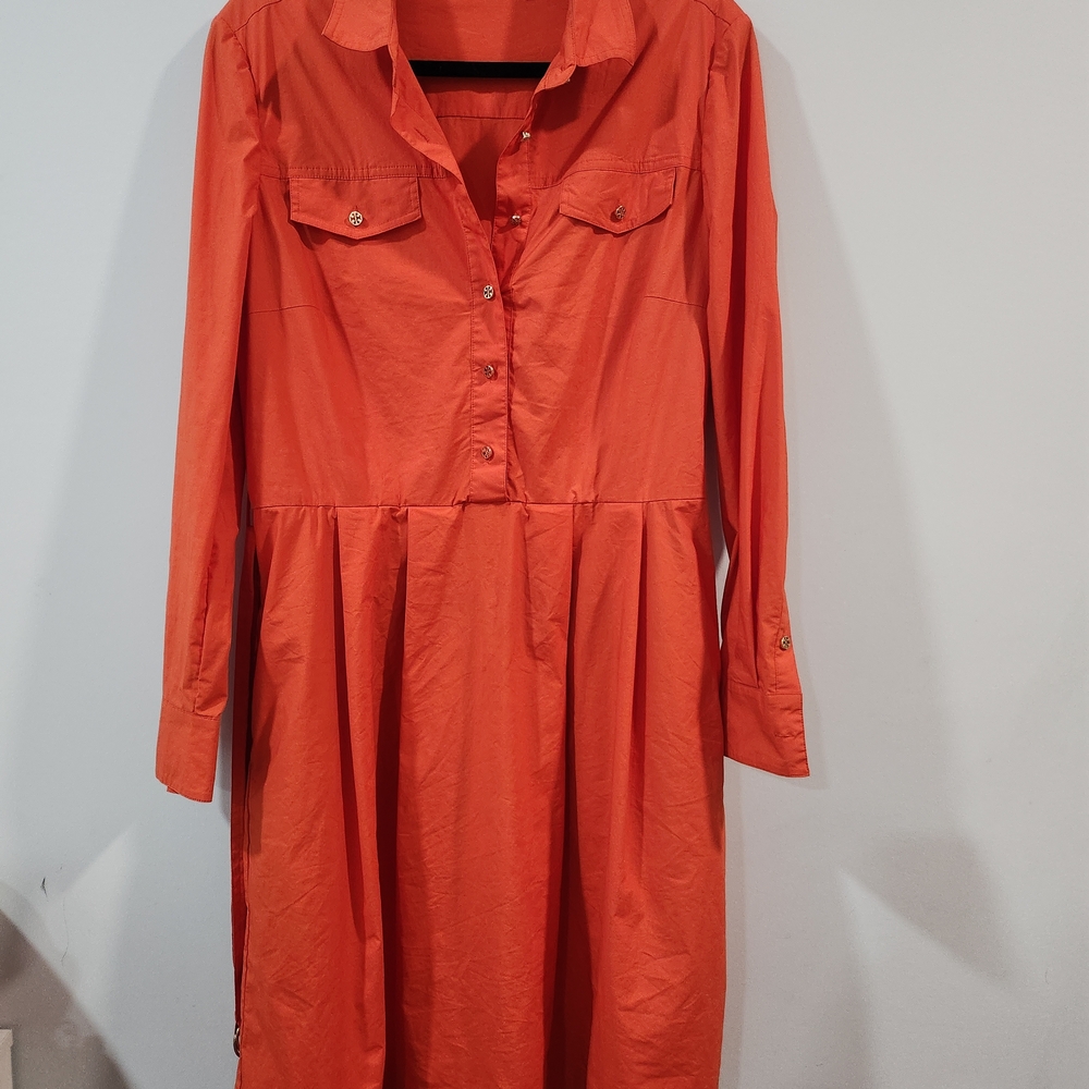 Tory Burch Coral Button-Front Shirt Dress